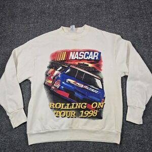 Vintage NASCAR Delta Sweatshirt Mens Large White Rolling On Tour 1998 Graphic